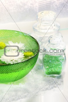 Green water bowl and sea salts