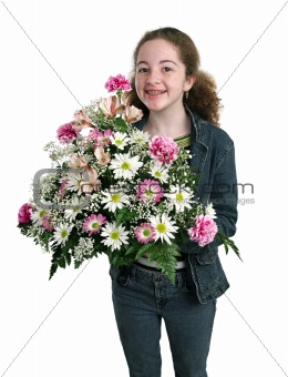Happy Girl With Flowers