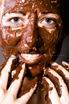 Face full of chocolate