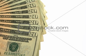 Twenty Dollar bills fanned out