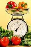 Vegetables on kitchen scale