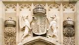 University of Cambridge, emblem over King's college chapel west door 