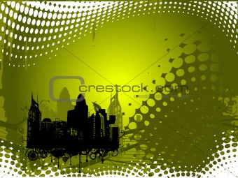 Grunge city background in olive green