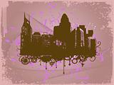 grunge city background in rosy brown, illustration