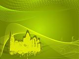 grunge city background in yellow and green