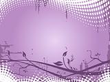 Grunge floral elements on purple background, vector