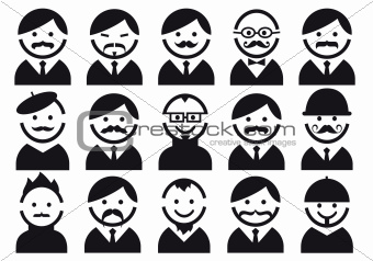 heads with mustaches, vector set