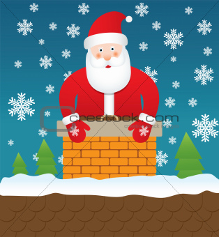 Santa Claus stuck in chimney, vector illustration
