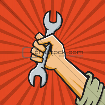 Raised Fist Holding Wrench