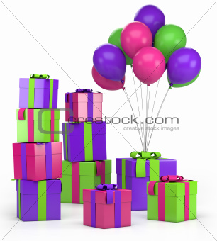 presents and balloons