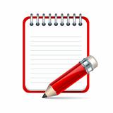 Red Pencil and notepad icon.