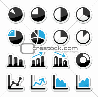 Chart graph black and blue icons as labels