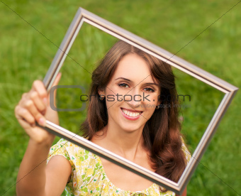 Portrait of Young Woman on Green Background