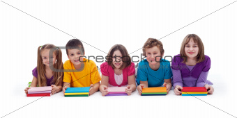 School kids with colorful books