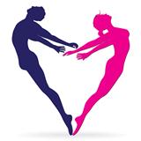 Man and woman body silhouette in heart