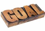goal word in letterpress wood type
