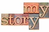 my story - words in wood type