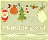 Old Christmas postcard with Christmas-tree decorations