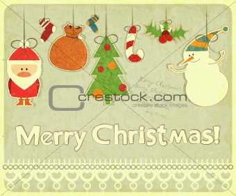 Old Christmas postcard with Christmas-tree decorations