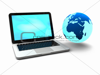 Gloving globe with laptop