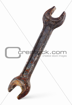 Old wrench on white