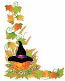 Halloween Pumpkin Jack-O-Lantern and Vines Border Illustration