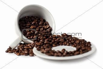 inverted cup with coffee beans