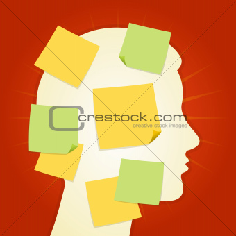 Head and paper stickers on Red