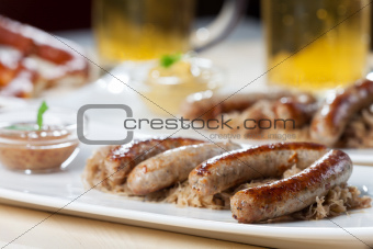 grilled bavarian sausages with sauerkraut 