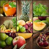 Fresh fruit and juice collage