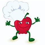 Apple cartoon character in chef hat 