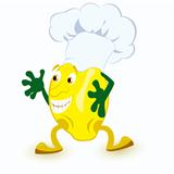 Lemon cartoon character in chef hat 