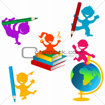 Back to school background with children and books