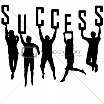 Success concept with young team silhouettes