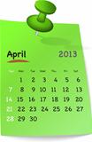 Calendar for april 2013 on green sticky note