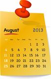 Calendar for august 2013 on orange sticky note