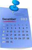 Calendar for december 2013 on blue sticky note