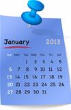Calendar for january 2013 on blue sticky note