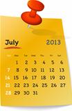 Calendar for july 2013 on orange sticky note