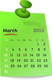 Calendar for march 2013 on green sticky note