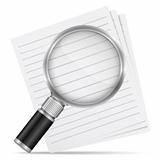 Magnifying glass with abstract paper documents