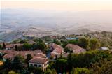 Roofs and Landscape of a Small Town Volterra at Sunset in Tuscan