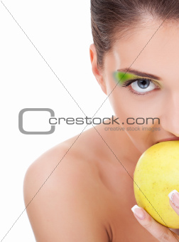 beautiful woman eating an apple