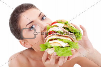 young woman eating fast food