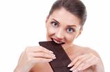 woman, biting chocolate bar