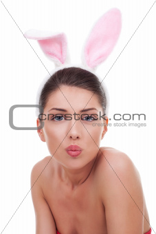 woman wearing cute bunny ears