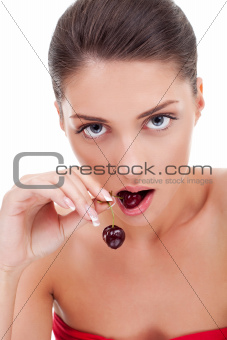  woman eating cherry