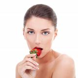 woman's face with red strawberry 