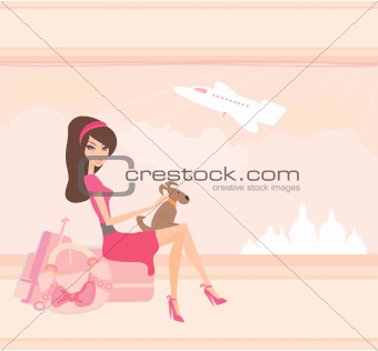 beauty travel girl with baggage