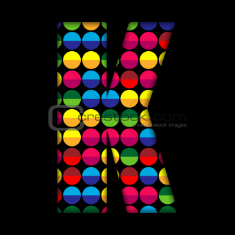 Alphabet Dots Color on Black Background K